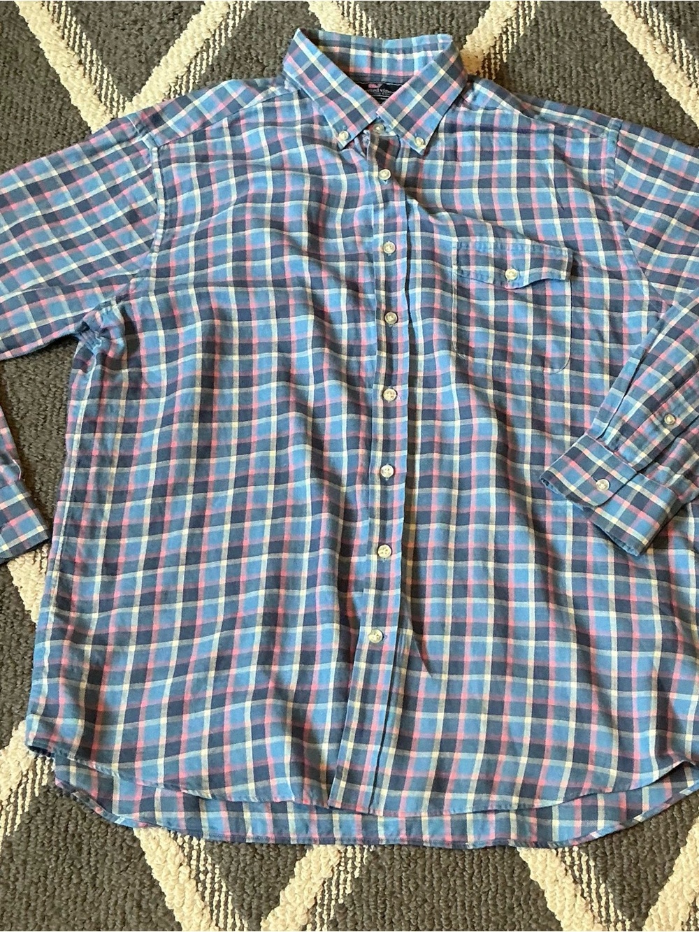 Vineyard Vines Blue and Pink Plaid Button-Down Shirt